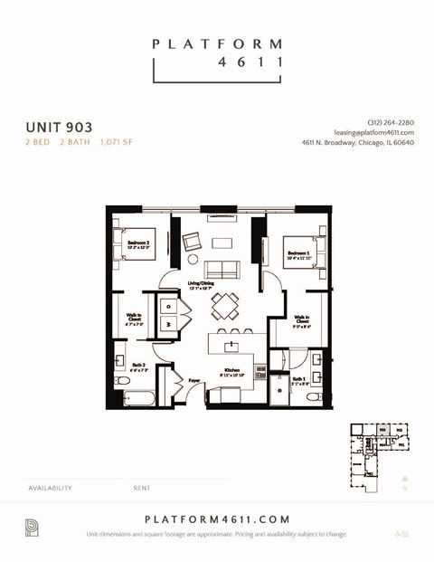 2 Bedroom 2 Bath Floor plan unit 903 at Platform 4611, Chicago